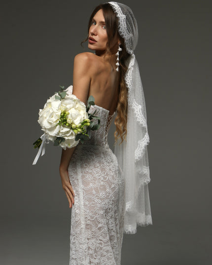 Juliet Cap Veil with Chantilly Lace Edge Birdcage Style