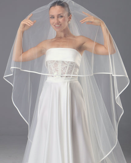 Satin Edge Bridal Veil, Double Tier Cathedral Wedding Veil