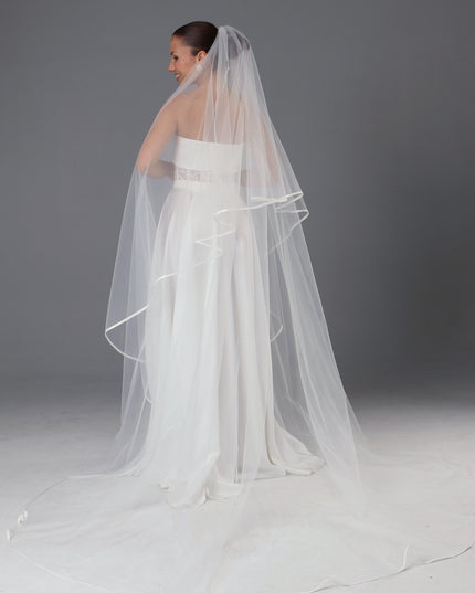 Satin Edge Bridal Veil, Double Tier Cathedral Wedding Veil