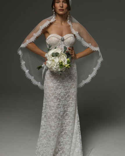 Juliet Cap Veil with Chantilly Lace Edge Birdcage Style