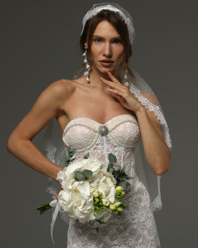 Juliet Cap Veil with Chantilly Lace Edge Birdcage Style