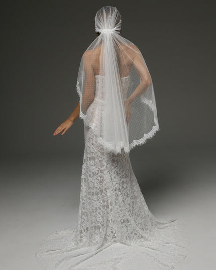 Juliet Cap Veil with Chantilly Lace Edge Birdcage Style