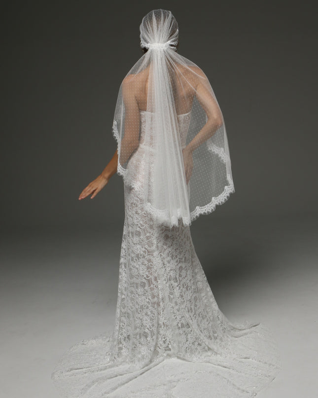Juliet Cap Veil with Chantilly Lace Edge Birdcage Style