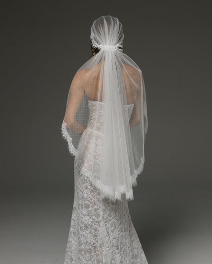 Juliet Cap Veil with Chantilly Lace Edge Birdcage Style