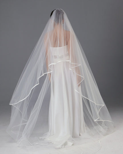 Satin Edge Bridal Veil, Double Tier Cathedral Wedding Veil