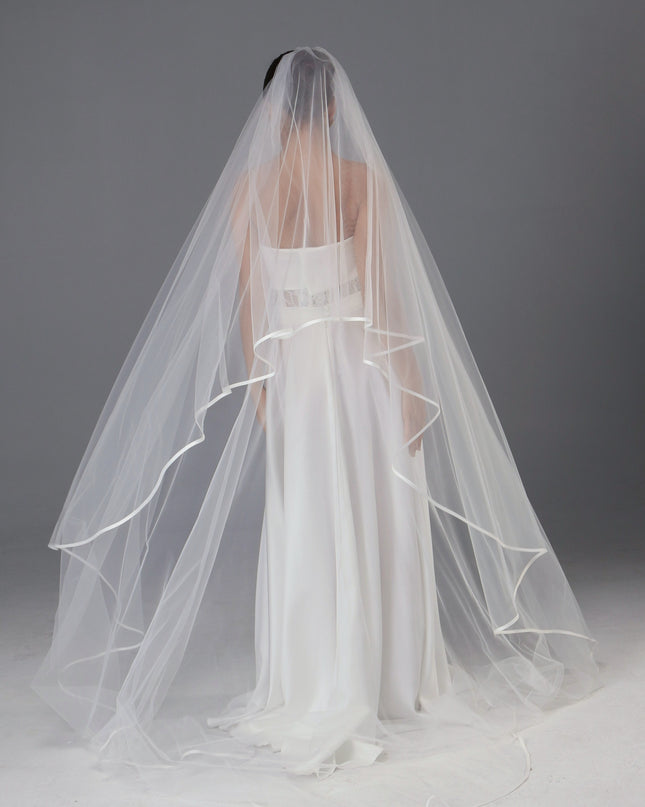 Satin Edge Bridal Veil, Double Tier Cathedral Wedding Veil
