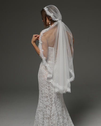 Juliet Cap Veil with Chantilly Lace Edge Birdcage Style