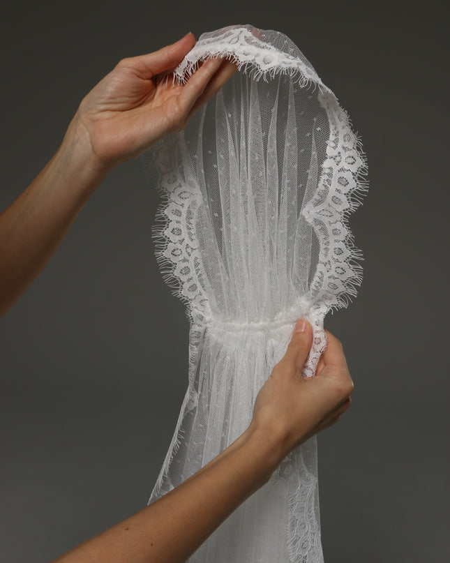 Juliet Cap Veil with Chantilly Lace Edge Birdcage Style
