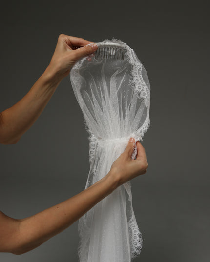 Juliet Cap Veil with Chantilly Lace Edge Birdcage Style