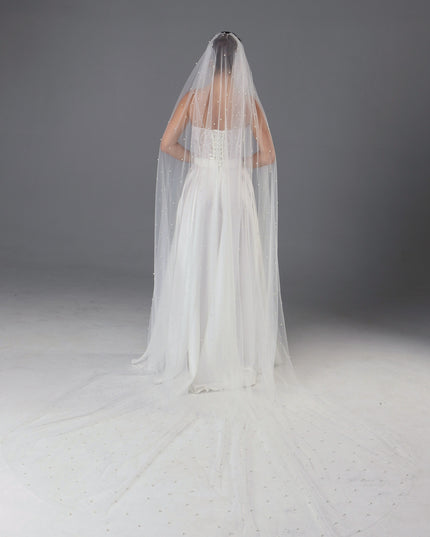 Handmade Ivory Pearl Wedding Veil | Italian Tulle, Chapel Length