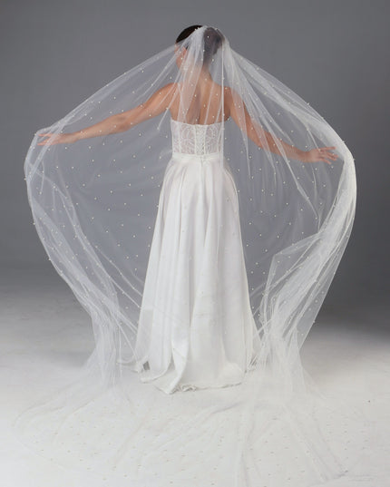 Handmade Ivory Pearl Wedding Veil | Italian Tulle, Chapel Length