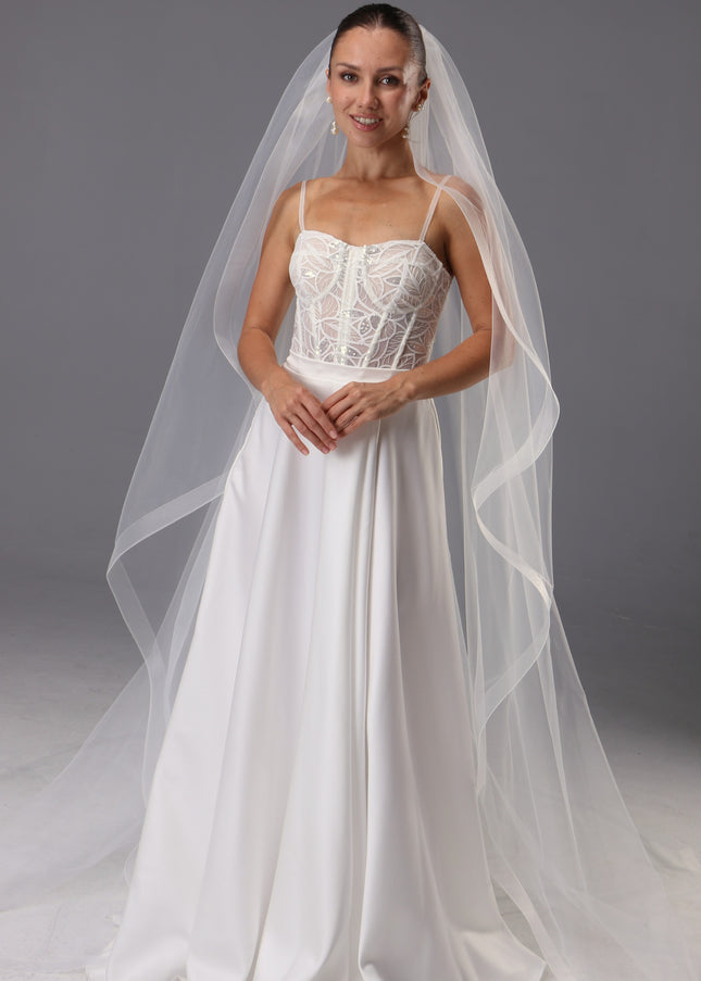 Horsehair Trim Veil – One Tier Italian Tulle Wedding