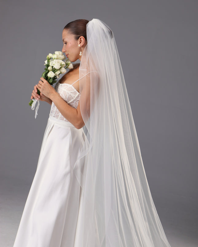 Handmade Horsehair Trim Wedding Veil | Soft Italian Tulle, One Tier