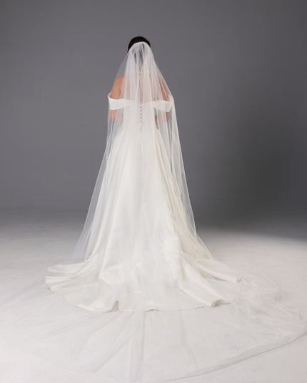 Handmade Italian Tulle Cathedral Veil — One Tier Long Ivory Bridal Veil with Cut Edge