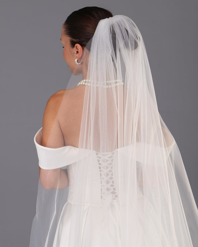 Handmade Italian Tulle Cathedral Veil — One Tier Long Ivory Bridal Veil with Cut Edge