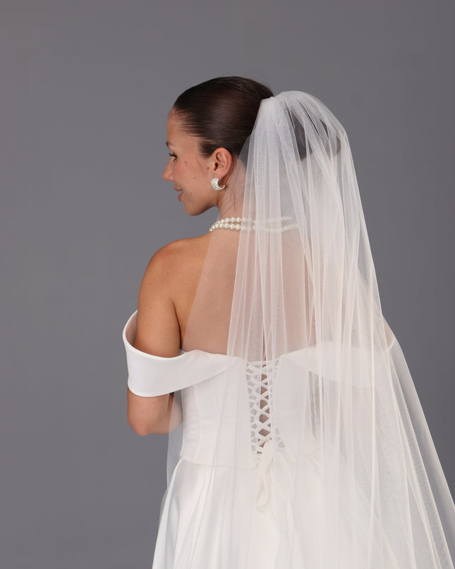 Handmade Italian Tulle Cathedral Veil — One Tier Long Ivory Bridal Veil with Cut Edge