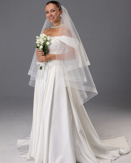 Handmade Italian Tulle Cathedral Veil, Two Tier Ivory Bridal Veil