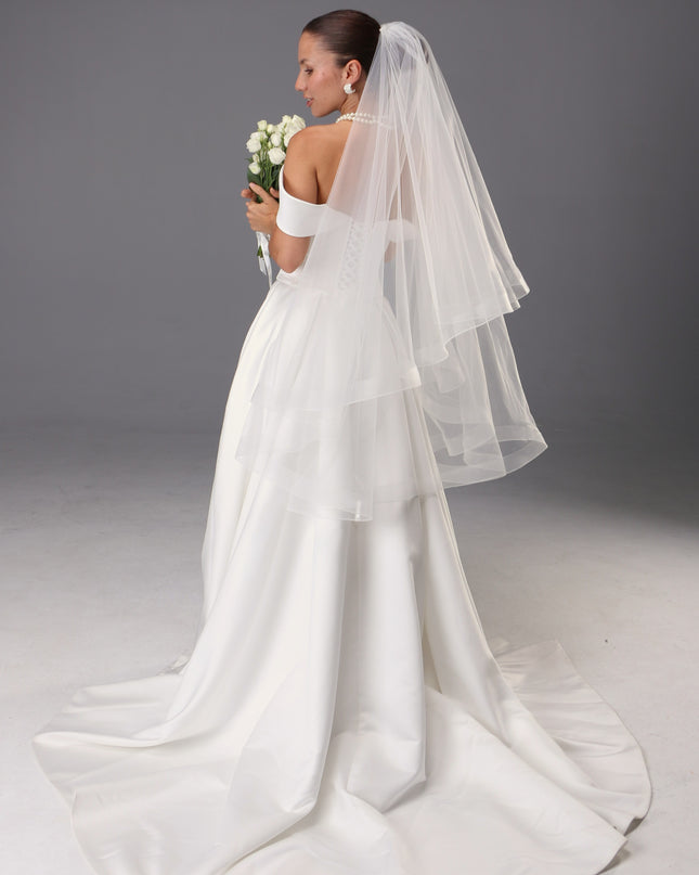 Handmade Italian Tulle Cathedral Veil, Two Tier Ivory Bridal Veil