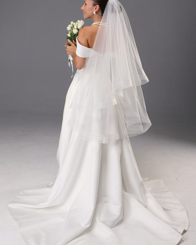 Handmade Italian Tulle Cathedral Veil, Two Tier Ivory Bridal Veil