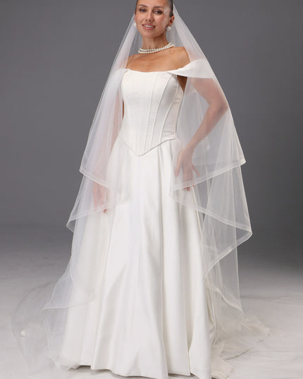 Handmade Two Tier Bridal Veil, Ivory Wedding, Horsehair Trim