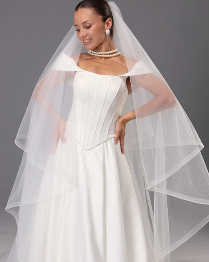 Handmade Two Tier Bridal Veil, Ivory Wedding, Horsehair Trim