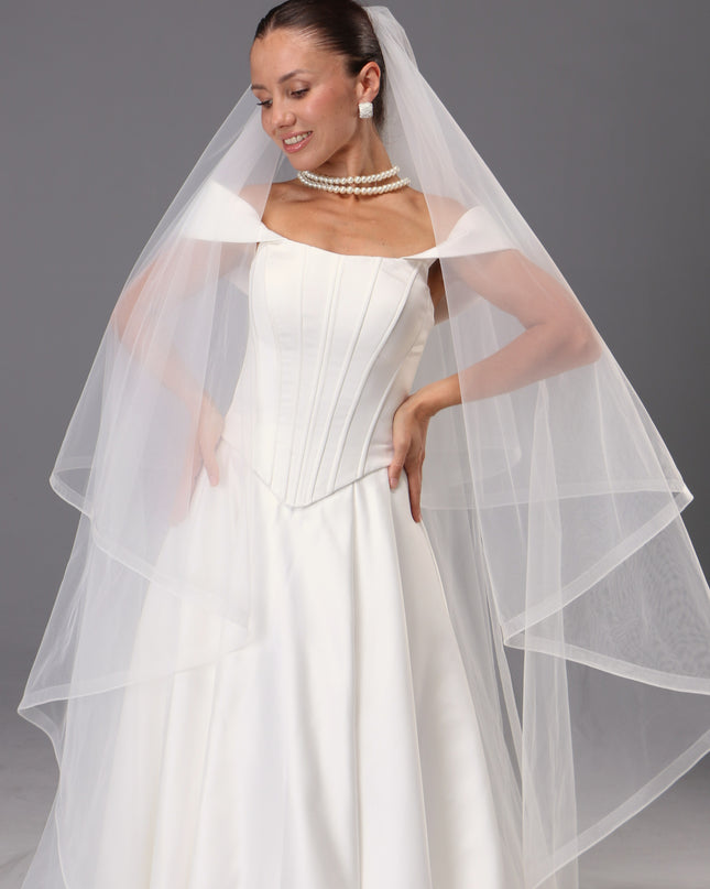 Handmade Two Tier Bridal Veil, Ivory Wedding, Horsehair Trim