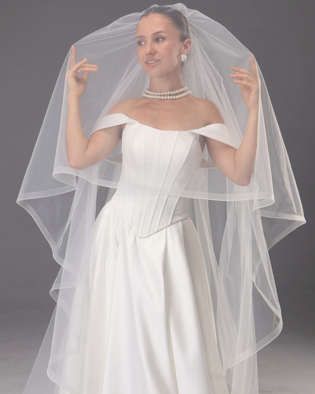 Handmade Two Tier Bridal Veil, Ivory Wedding, Horsehair Trim