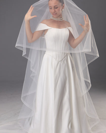 Handmade Two Tier Bridal Veil, Ivory Wedding, Horsehair Trim