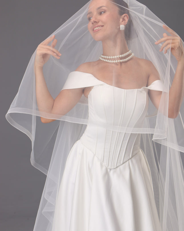 Handmade Two Tier Bridal Veil, Ivory Wedding, Horsehair Trim