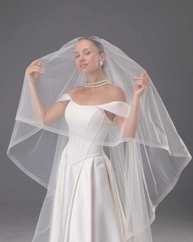 Handmade Two Tier Bridal Veil, Ivory Wedding, Horsehair Trim