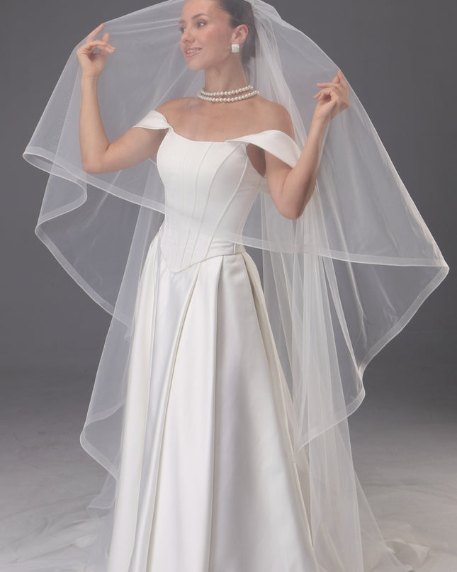 Handmade Two Tier Bridal Veil, Ivory Wedding, Horsehair Trim