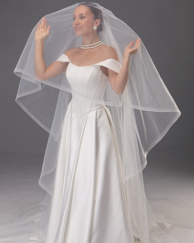 Handmade Two Tier Bridal Veil, Ivory Wedding, Horsehair Trim