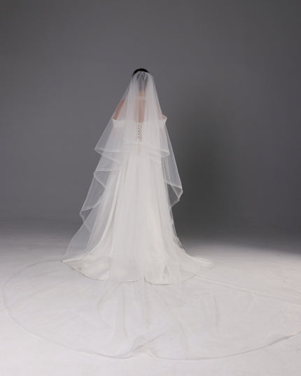 Handmade Two Tier Bridal Veil, Ivory Wedding, Horsehair Trim