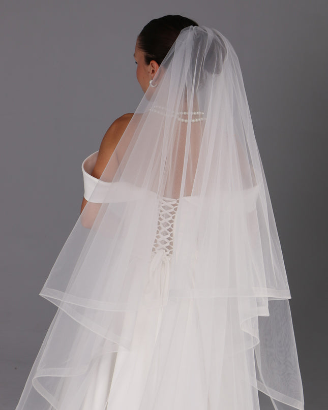Handmade Two Tier Bridal Veil, Ivory Wedding, Horsehair Trim