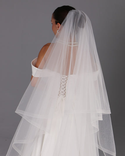 Handmade Two Tier Bridal Veil, Ivory Wedding, Horsehair Trim