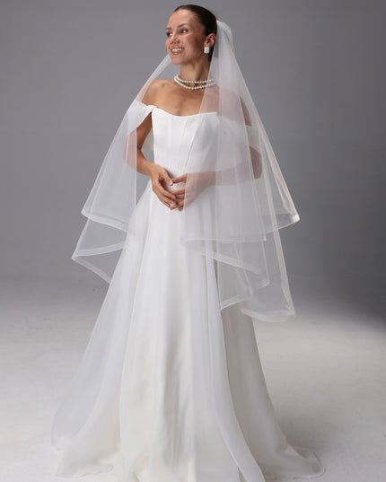 Handmade Two Tier Bridal Veil, Ivory Wedding, Horsehair Trim