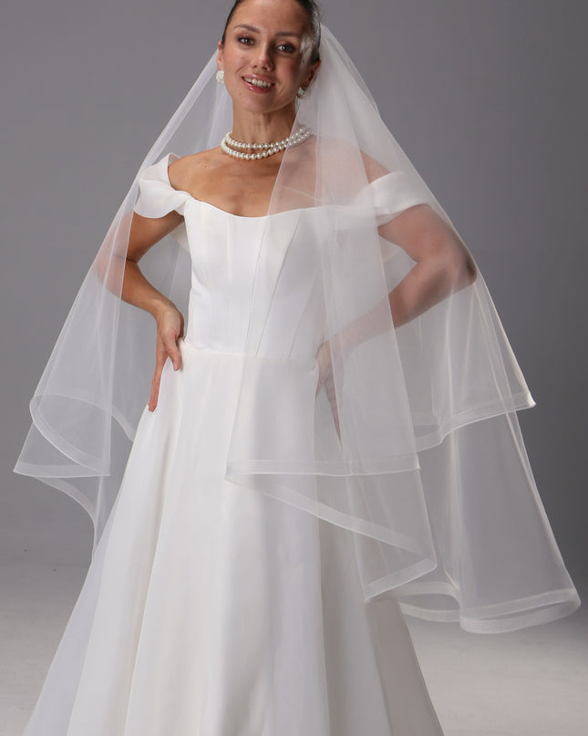 Handmade Two Tier Bridal Veil, Ivory Wedding, Horsehair Trim