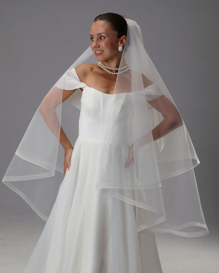 Handmade Two Tier Bridal Veil, Ivory Wedding, Horsehair Trim