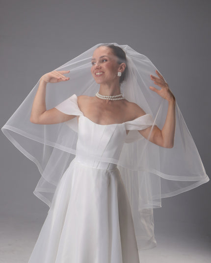 Handmade Two Tier Bridal Veil, Ivory Wedding, Horsehair Trim