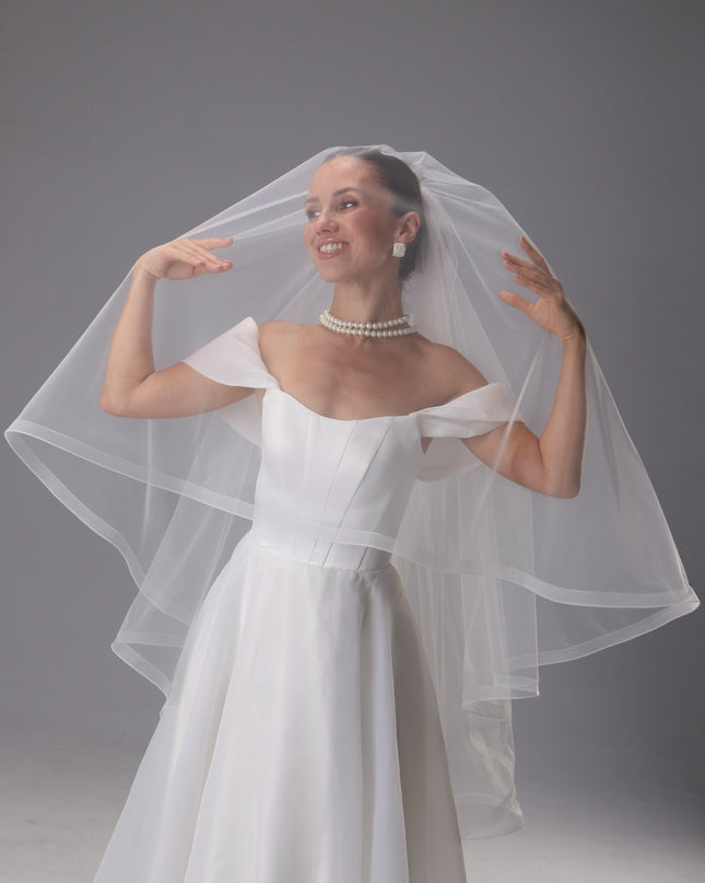 Handmade Two Tier Bridal Veil, Ivory Wedding, Horsehair Trim