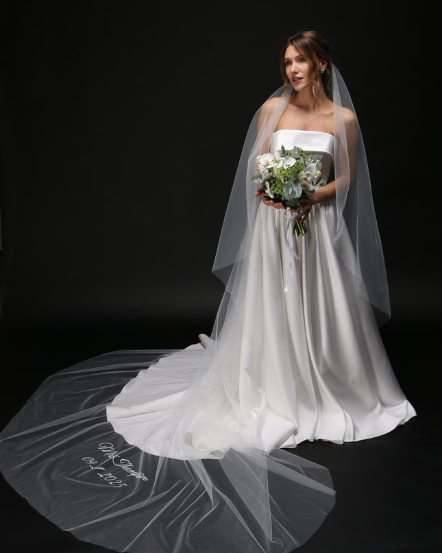 Personalized Wedding Veil | Custom Text Veil, Bridal Veil with Wording, Customized Veil for Hen Party, Bachelorette, or Bridal Shower