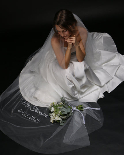 Personalized Wedding Veil | Custom Text Veil, Bridal Veil with Wording, Customized Veil for Hen Party, Bachelorette, or Bridal Shower
