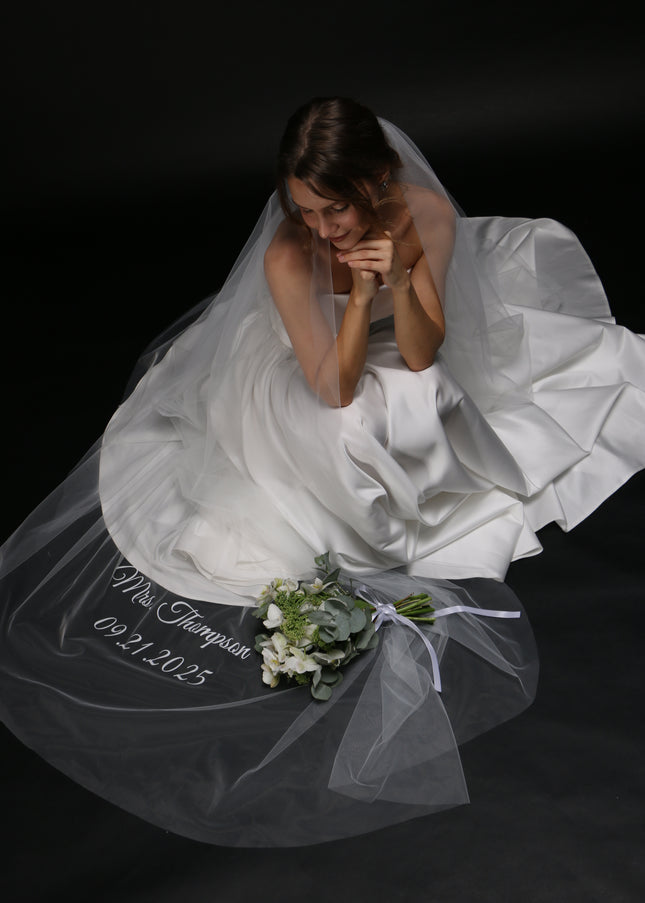 Personalized Wedding Veil | Custom Text Veil, Bridal Veil with Wording, Customized Veil for Hen Party, Bachelorette, or Bridal Shower