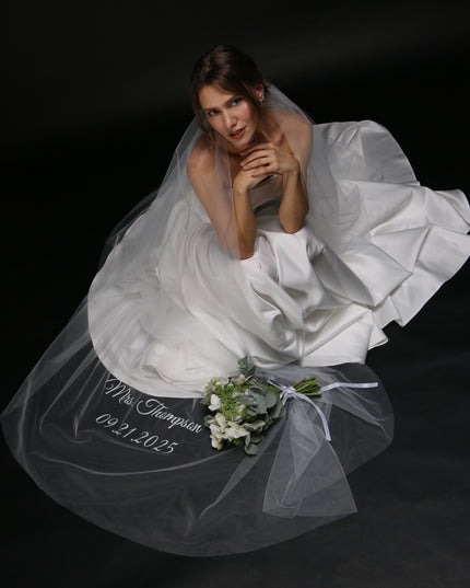 Personalized Wedding Veil | Custom Text Veil, Bridal Veil with Wording, Customized Veil for Hen Party, Bachelorette, or Bridal Shower