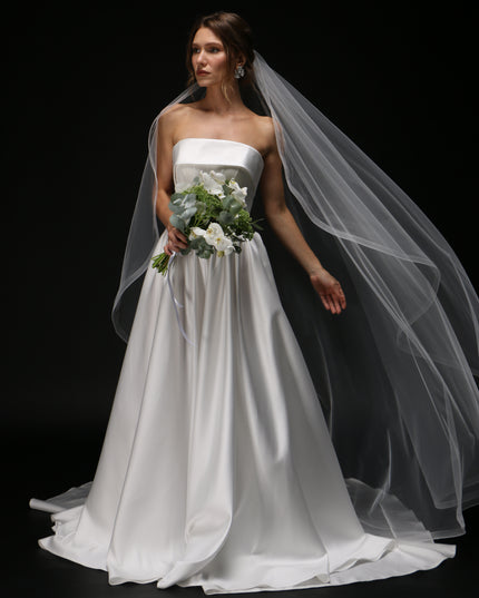 Cascade One Tier Bridal Veil with Horsehair Trim – Classic & Elegant Wedding Veil