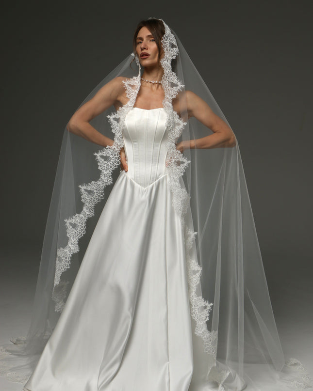 Romantic Cathedral Mantilla Veil with Soft Lace Edge