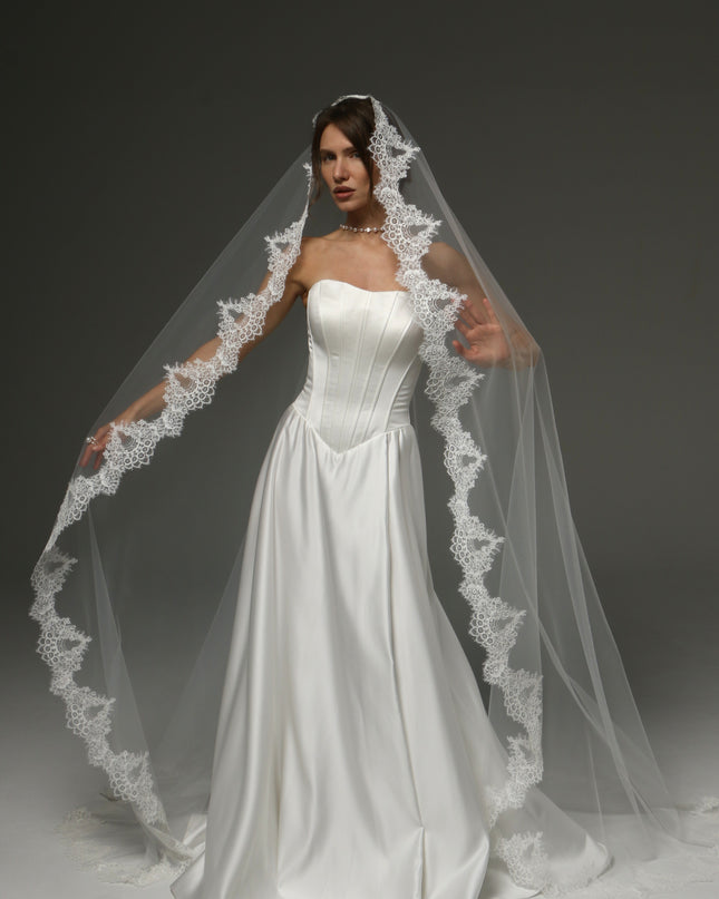 Romantic Cathedral Mantilla Veil with Soft Lace Edge