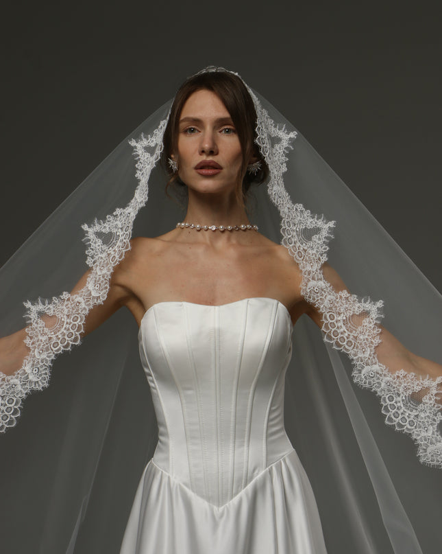 Romantic Cathedral Mantilla Veil with Soft Lace Edge