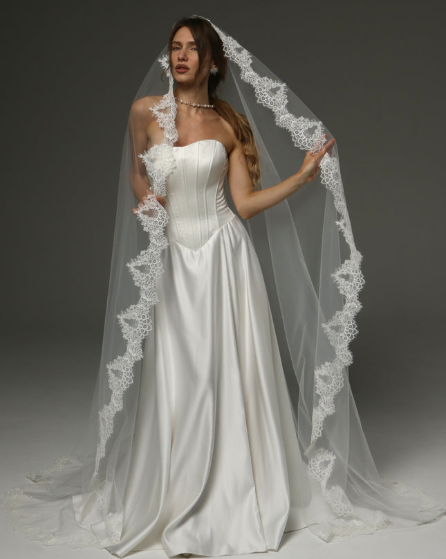 Romantic Cathedral Mantilla Veil with Soft Lace Edge