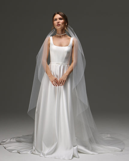 Cathedral One Tier Cascade Soft Wedding Veil with Raw Edge – Classic Wide Ivory Bridal Veil